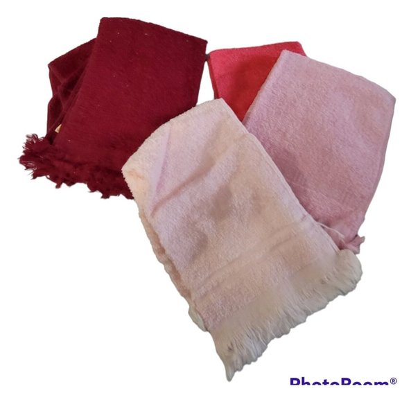 Set 5 Fingertip Towels Fringe Red Pink Burgandy Vintage Cannon Callaway 10x16 in - Picture 1 of 6